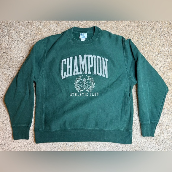 Champion Men's Dark Green Crewneck Sweater - Picture 2 of 2